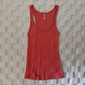 LLD Women’s Coral Pink Ribbed Racerback Tank Top, Soft Rayon Blend, Size Large